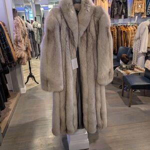 Luxurious Gray Blue Fox  Fur Coat Full Length To ankle, Large Size